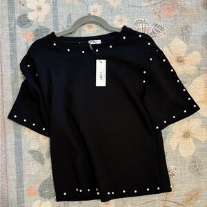 WHY brand Small Black Top with Embellishments - New with tags